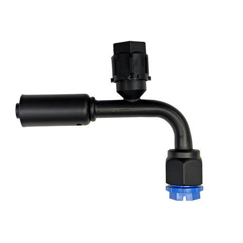 Beadlock O-Ring Black Fitting with 134a Service Port NO 6 Reduced Barrier Hose Fitting - 90 degree with Port