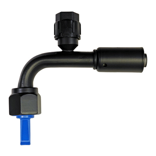 Beadlock O-Ring Black Fitting with 134a Service Port NO 8 Reduced Barrier Hose Fitting - 90 degree with Port