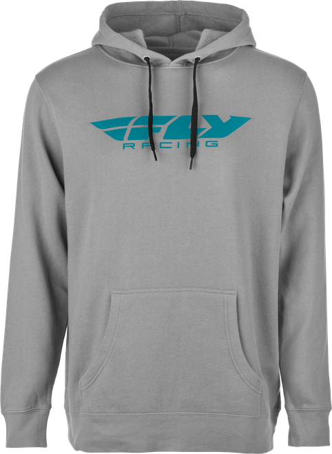 Fly Racing Fly Corporate Pullover Hoodie Grey/Blue 2X - Lightweight Cotton Blend with Screen Print Logo
