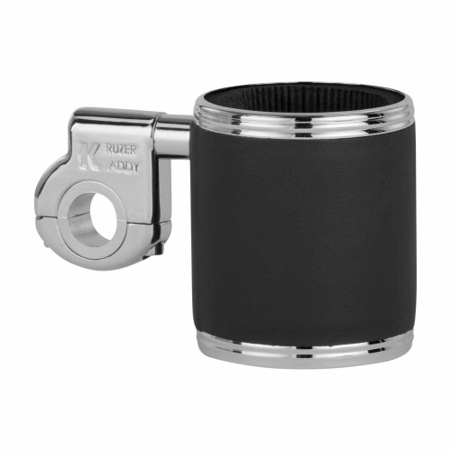 KRUZER KADDY Clamp Mount Holder Leather Black/Chrome – Versatile Drink Cup Holder for 7/8