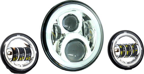 Letrik Lighting Co 7-Inch LED Headlight with Passing Lamps and Halo for Indian Motorcycles (Part No. LLC-ILHK-7CH)