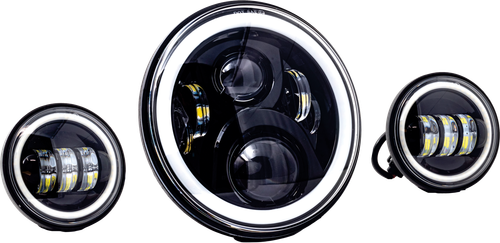 LETRIC LIGHTING CO 7-inch LED Headlight with Passing Lamps and Black Halo for Indian Motorcycles - Part LLC-ILHK-7BH