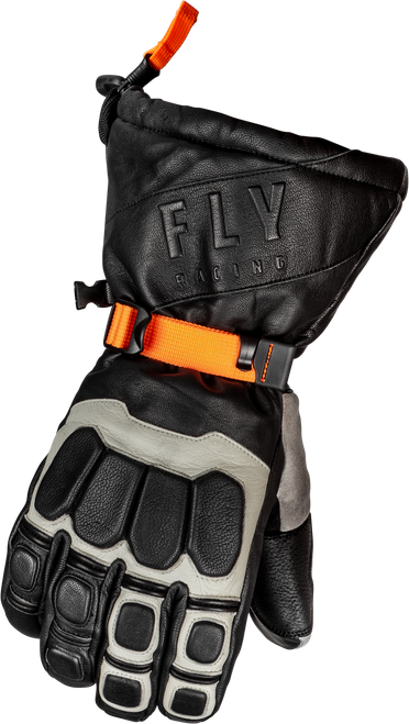 Fly Racing Glacier Gloves Black/Grey/Orange Medium - Weatherproof Leather Gauntlet Style Gloves with Touch Screen Compatibility