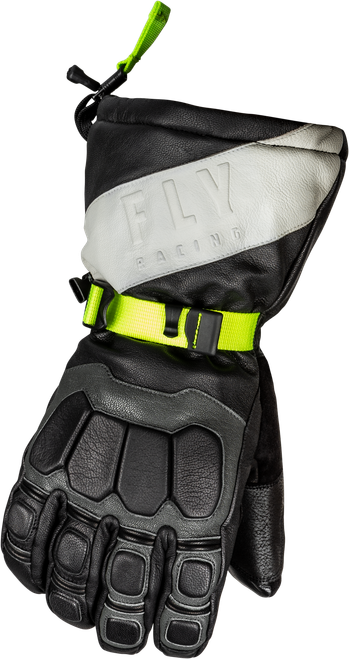 Fly Racing Glacier Gloves Black/Grey/Hi Vis Large – Weatherproof Leather Gauntlet Gloves with Insulation