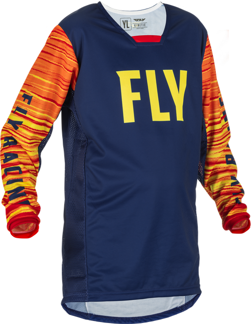Fly Racing Youth Kinetic Wave Jersey Navy/Yellow/Red Ys