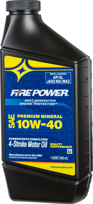 Fire Power Mineral Oil 10W-40 4T Motorcycle Engine Oil - 1 Quart Container