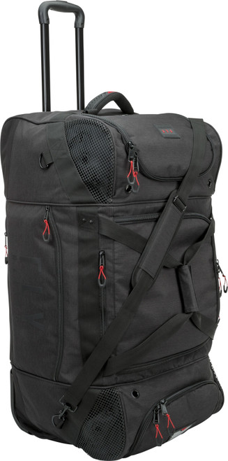 FLY Racing Roller Grande Gear Bag Black – 125L Large Travel Luggage with Multiple Storage Compartments