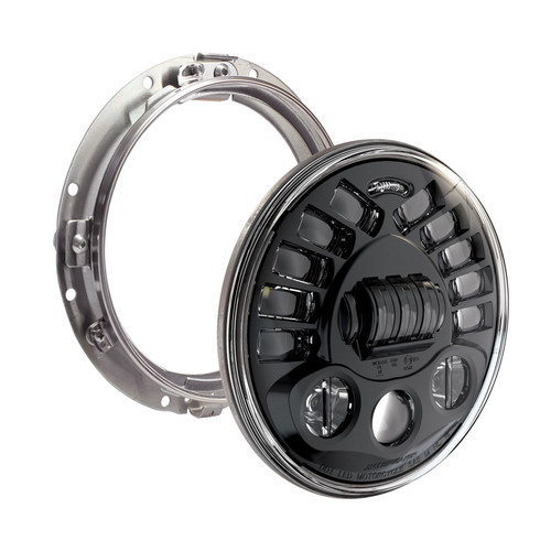 JW Speaker 8790A2 Adaptive Headlight for 7-Inch Motorcycle Headlights with Black Bezel and Mount Ring