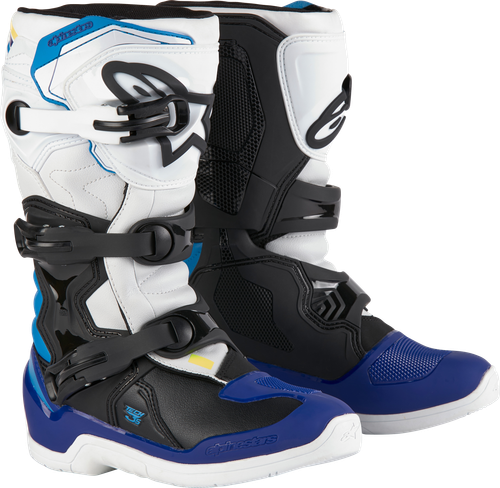 Alpinestars Tech 3s Youth Boots White/Black/Enamel Blue Size 7 – High-Performance Off-Road Motorcycle Boots for Young Riders