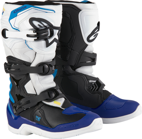 Alpinestars Tech 3s Youth Boots White/Black/Enamel Blue Size 3 – High-Performance Motocross and Off-Road Footwear for Young Riders