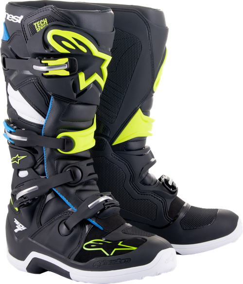 Alpinestars Tech 7 MX Boots Black/Enamel Blue/Fluo Yellow Size 12