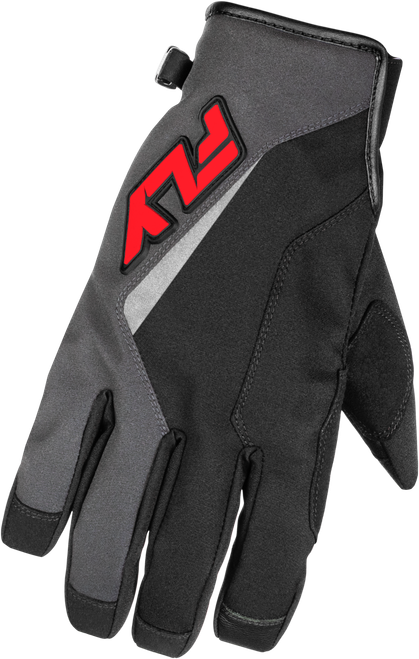 Fly Racing Youth Title Gloves Grey/Black/Red YL - Cold Weather Motocross Gloves with Waterproof Technology
