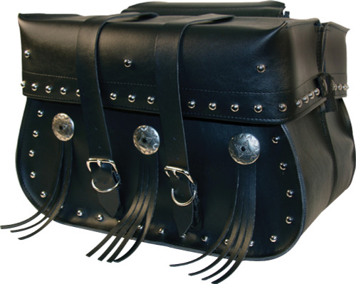 WILLIE & MAX American Classic Saddlebag, 14.5 x 11.5 x 5.5 inches with Chrome Studs and Genuine Roller Pin Buckles