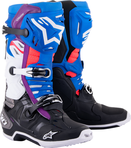 Alpinestars Tech 10 Supervented Boots Black/Enamel Blue/Purple/White Size 11