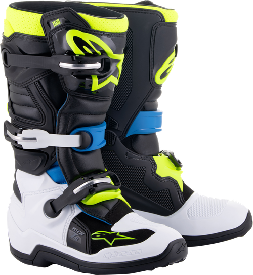 Alpinestars Tech 7S Youth MX Boots Black/Enamel Blue/Fluorescent Yellow Size 6