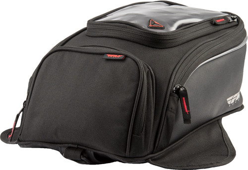 Fly Racing Small Tank Bag Black with 7.5 Liter Capacity and Waterproof Cover