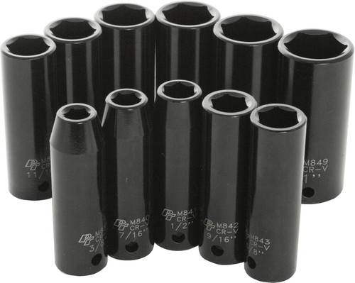Performance Tool M590DB 11-Piece 1/2 inch SAE Impact Socket Set with Deep Well Design