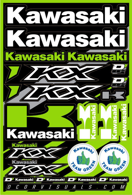 D-COR Kawasaki Decal Sheet 12 x 18 Inches - Durable UV-Coated Custom Decals