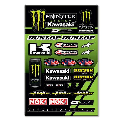 D-COR Monster Kaw Racing Decal Sheet Part #40-20-117 for Motorcycle and Vehicle Customization