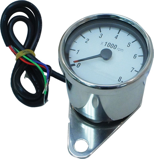 Harddrive 21-6910W Mini 8000 RPM Tachometer with White Face and Stainless Steel Housing