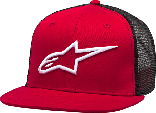 Alpinestars Copr Trucker Hat Red/Black Flat Bill - Stylish Mesh Snapback Cap