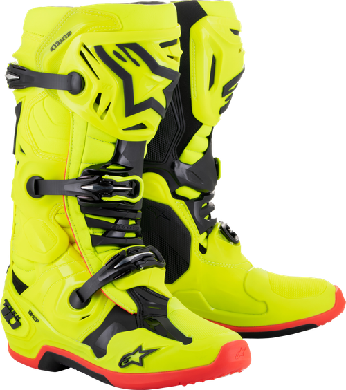 Alpinestars Tech 10 Motorcycle Boots Ylw Fluo/Blk/Red Fluo Size 11