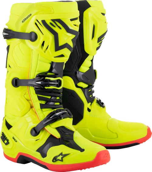 Alpinestars Tech 10 Motorcycle Boots Yellow Fluorescent/Black/Red Size 10