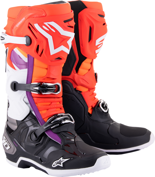 Alpinestars Tech 10 Black, Fluorescent Red, Fluorescent Orange, White Size 10 - Motocross Performance Boot