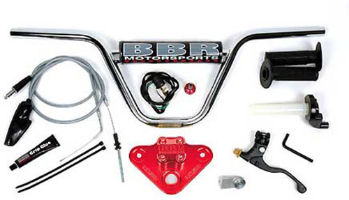 BBR CRF110 H Bar and Triple Clamp Kit - Red with CNC Machined Billet Aluminum Top Clamp