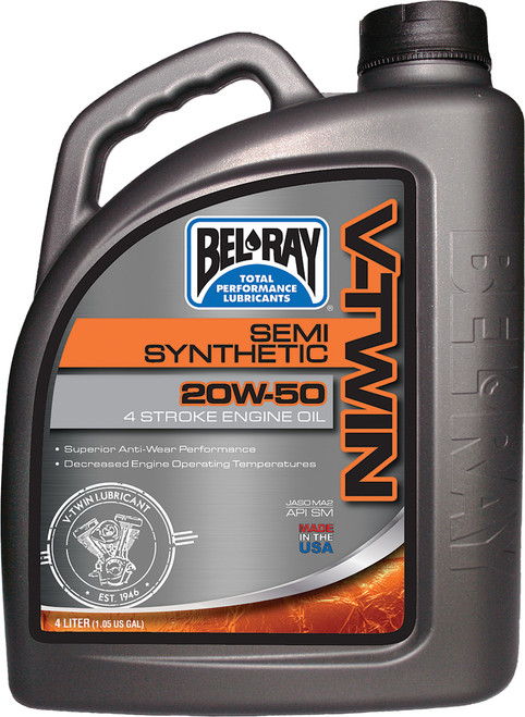 BEL-RAY V Twin Semi Syn Oil 20W-50 4L - High-Performance Motorcycle Engine Oil