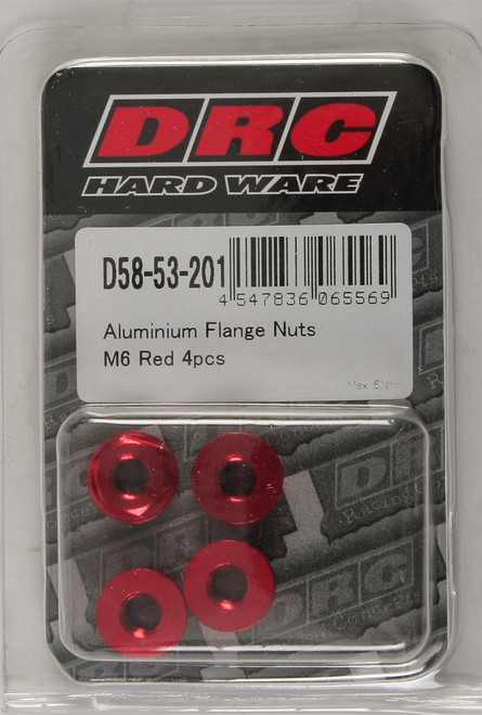 DRC Aluminum Flange Nuts M6x12mm - Red, Pack of 4