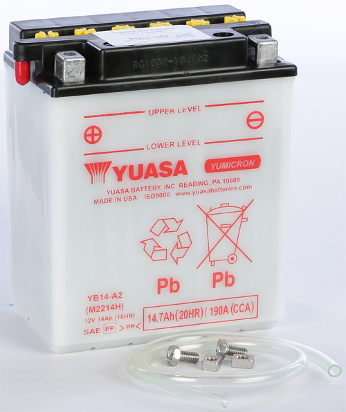 YUASA YUAM2214HIND Battery YB14 A2 Conventional for Enhanced Cranking Power