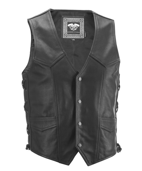Highway 21 Six Shooter Vest Black XL - Premium Leather Western Style with Concealed Carry Pocket