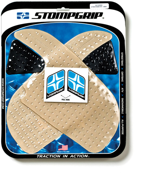 STOMPGRIP Tank Pad Kit Volcano Clear/Black Part 55-10-0024H for Enhanced Motorcycle Control