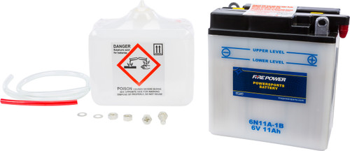 Fire Power 6N11A-1B 6V Battery with Acid - High Cold Cranking Capacity and Durable Polypropylene Case