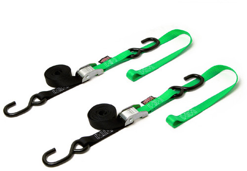 POWERTYE 23625 Tie Down Cam S Hook Soft Tye - 1 inch x 6 feet, Black and Green (Pair)