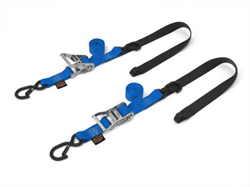 POWERTYE Tie Down Ratchet Securing Hook with Soft Tye - 1.5 Inch x 6.5 Feet Blue/Black Pair