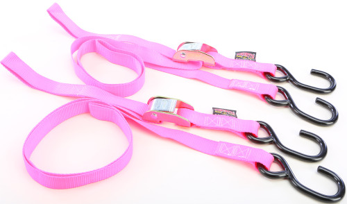 POWERTYE 22267 Pink Tie Down Cam S Hook Pair, 1-Inch x 5.5 Feet with Heavy Duty Nylon Webbing