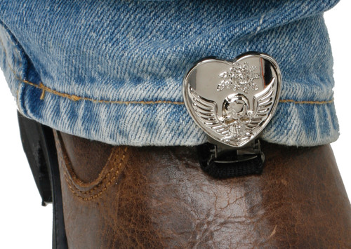 Ryder Clips HSSC-FC Heart and Skull Chrome Boot Clips for Stirrup and Strap Boots