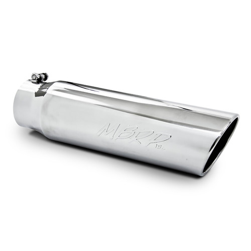MBRP Inc. T5124 Universal T304 Stainless Steel Exhaust Tip – 5 Inch OD, 18 Inch Length, Angled Rolled End