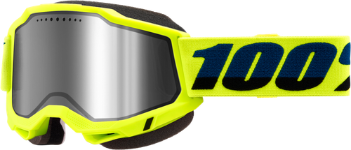 100-Percent Accuri 2 Snowmobile Goggle with Neon Yellow Frame and Silver Mirror Lens
