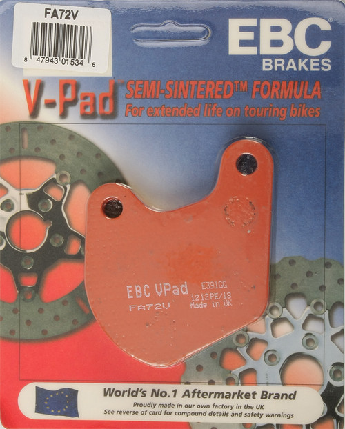 EBC Brakes FA72V Semi Sintered V Series Brake Pads for Motorcycles and ATVs