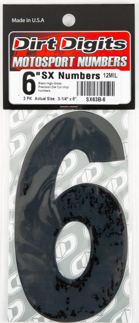 DIRT DIGITS #6 6-Inch Black Super X Digits (3-Pack) - High Gloss, Competition Approved by AMA