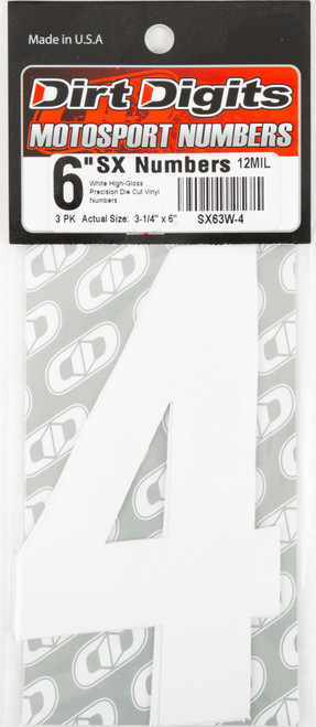 DIRT DIGITS #4 6-Inch White Super X Digits, 3-Pack - AMA Competition Approved