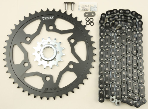 Vortex CK6354 Sprocket and Chain Kit for 15/45 Tooth Steel Sprockets, Black - 520 114L Chain