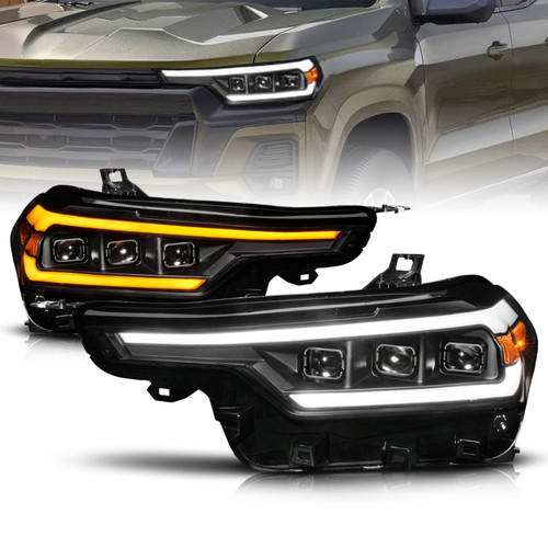 Anzo 2023+ Chevy Colorado Full LED Proj. Headlights w/ Black Housing - Seq. Lightbar w. DRL - 111637X Photo - Primary