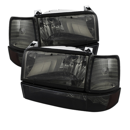 xTune Ford F150/Bronco 92-96 Headlights w/Corner Bumper 6pcs Amber- Smoke HD-JH-FB92-SET-AM-SM - 5073143