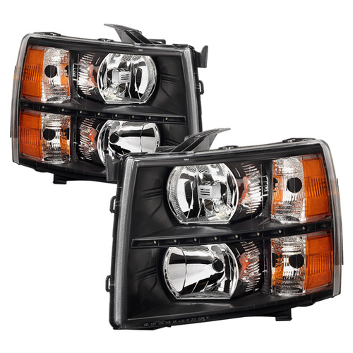 xTune Chevy Silverado 07-13 Crystal Headlights w/ LED Black HD-JH-CS07-LED-BK - 9032967