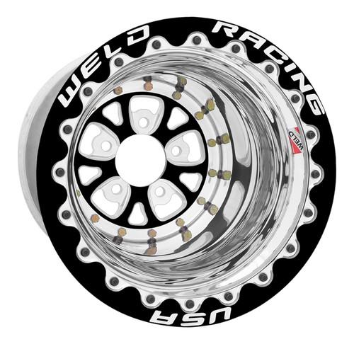 Weld V-Series 15x15 / 5x4.75 BP / 4in. BS Black/ Polished Wheel - Black Double Beadlock - 84B-515278CB Photo - Primary