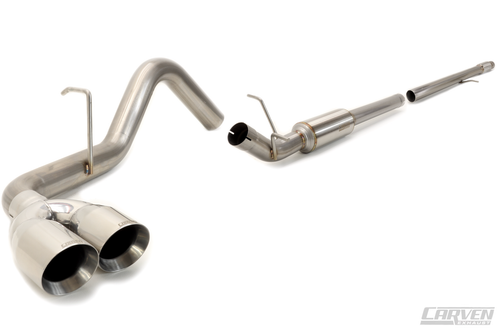 2010-2018 Silverado & Sierra 1500 Carven Exhaust PROGRESSIVE Series Cat-Back Exhaust Kit | Polished 4.0” Dual Exit Stainless Steel Tip - 2010-2018 / DOUBLE CAB/STANDARD BED 6.5’ & CREW CAB/SHORT BED 5.7’ / 4.3L 4.8L 5.3L
